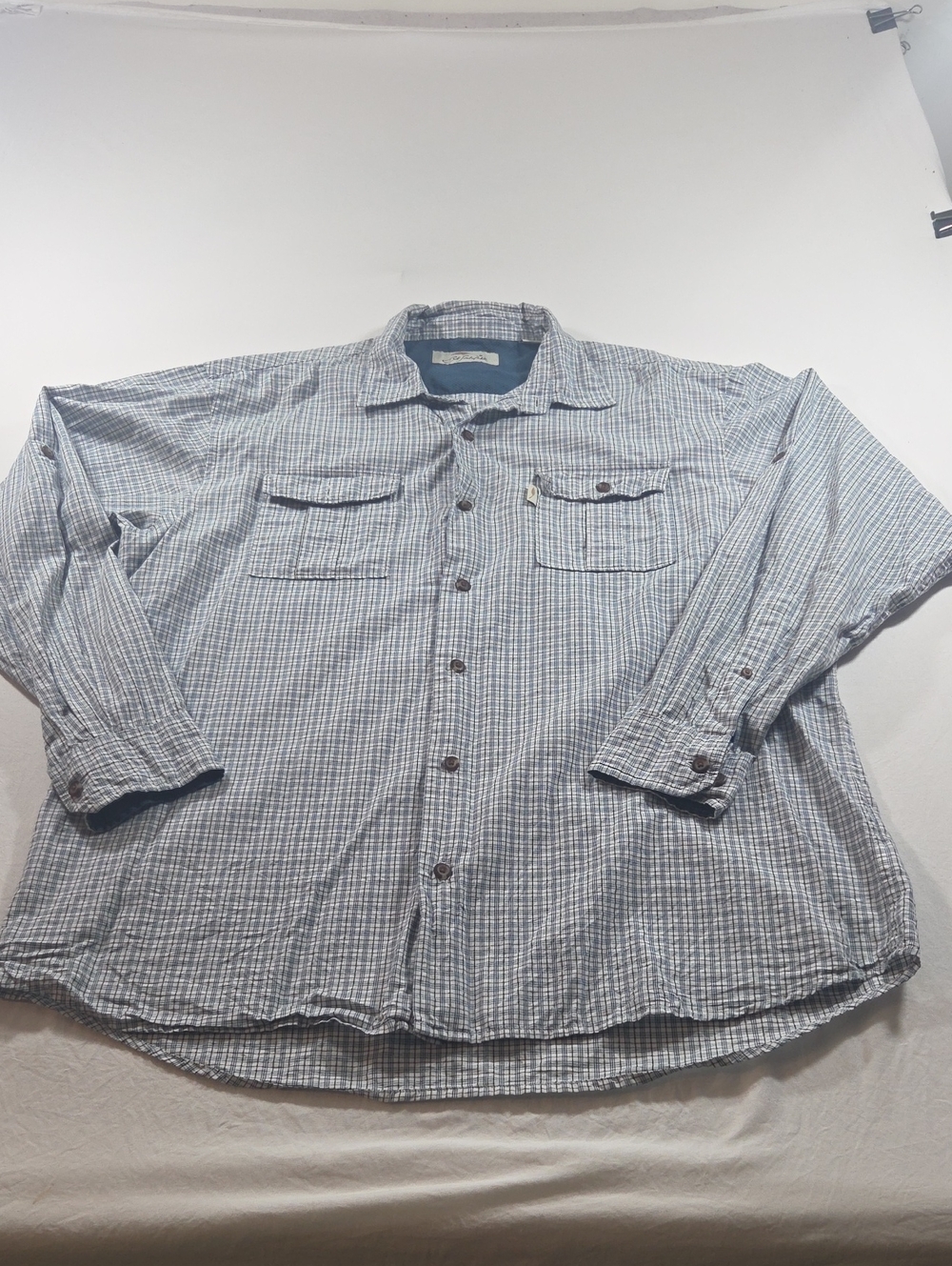 Bob Timberlake Men's Light Blue Check Button-Down Shirt Large Layering Outdoors